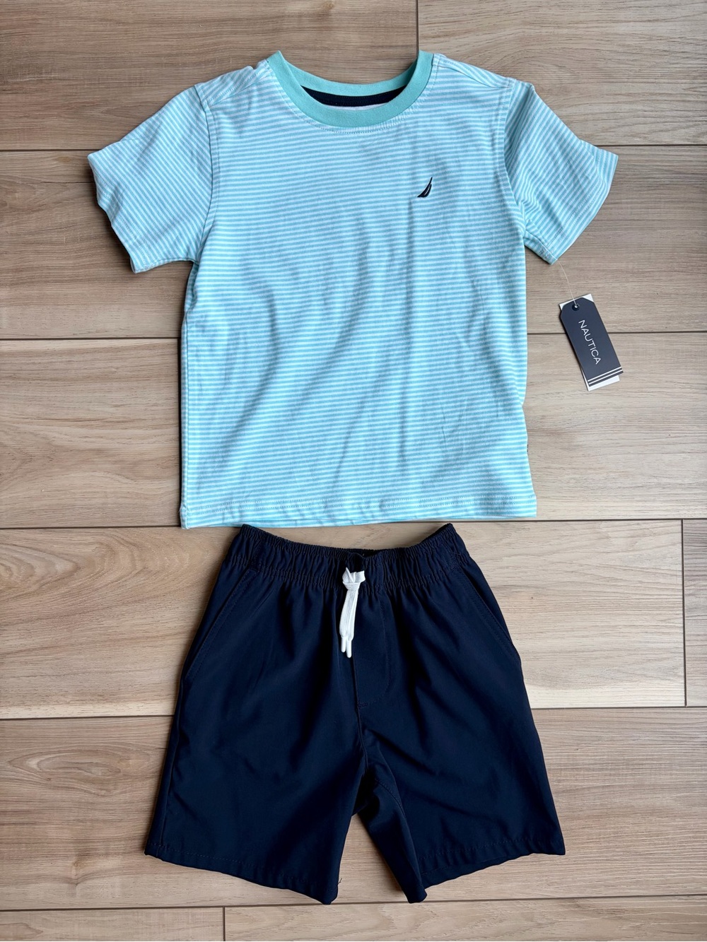 Nautica Mint Striped Tee and Navy Shorts Set